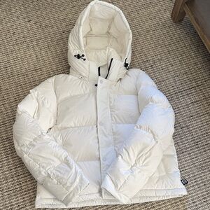 Aritzia Super Puff White Puffer Jacket with Hood